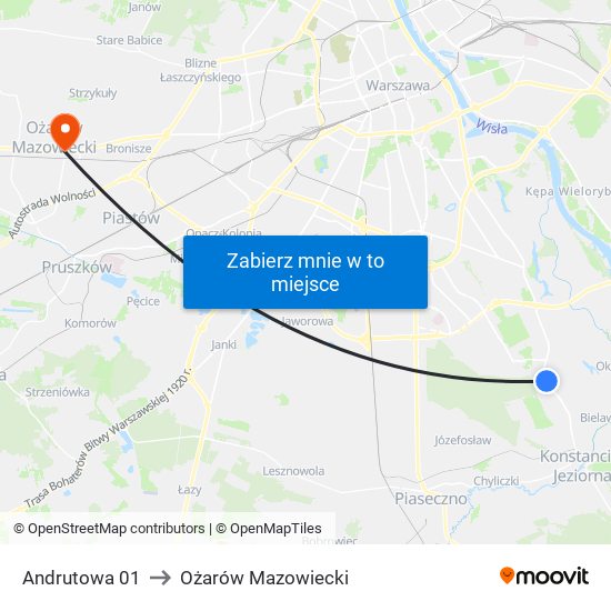 Andrutowa to Ożarów Mazowiecki map