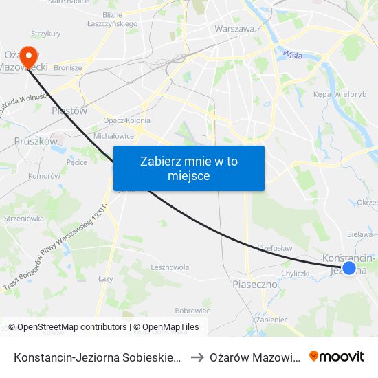 Konstancin-Jeziorna Sobieskiego to Ożarów Mazowiecki map