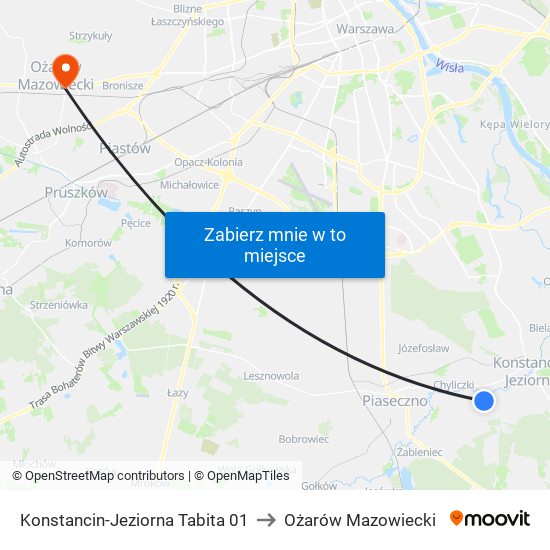 Konstancin-Jeziorna Tabita to Ożarów Mazowiecki map