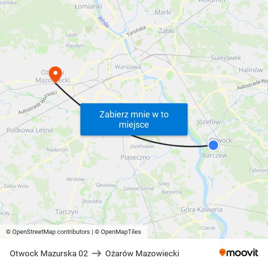 Otwock Mazurska 02 to Ożarów Mazowiecki map