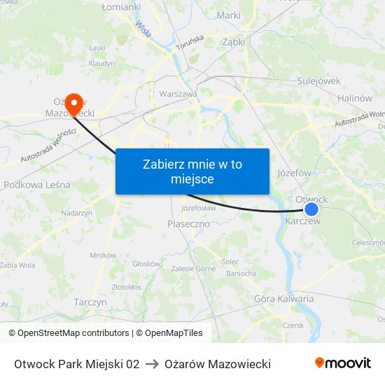 Otwock Park Miejski 02 to Ożarów Mazowiecki map