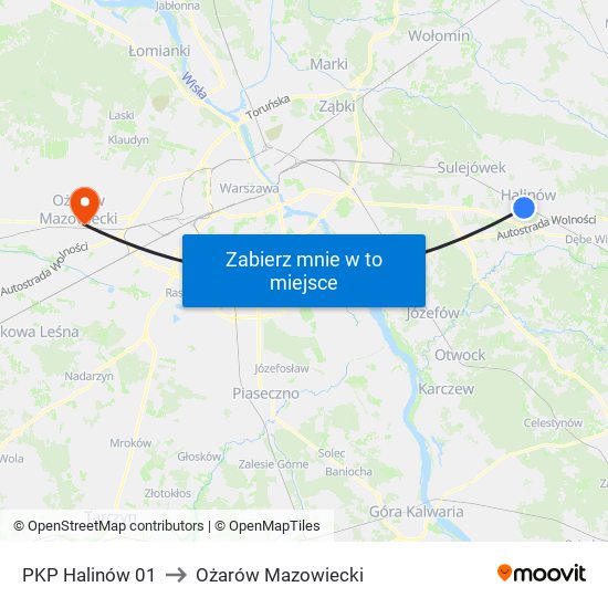 PKP Halinów to Ożarów Mazowiecki map