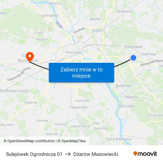 Sulejówek Ogrodnicza 01 to Ożarów Mazowiecki map