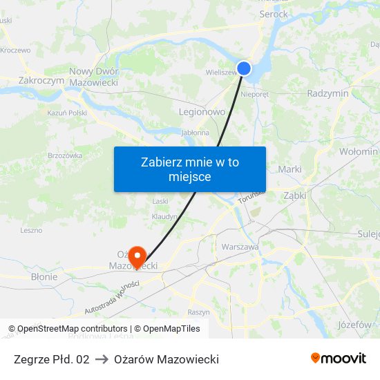 Zegrze Płd. 02 to Ożarów Mazowiecki map