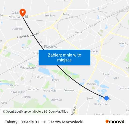 Falenty - Osiedle 01 to Ożarów Mazowiecki map