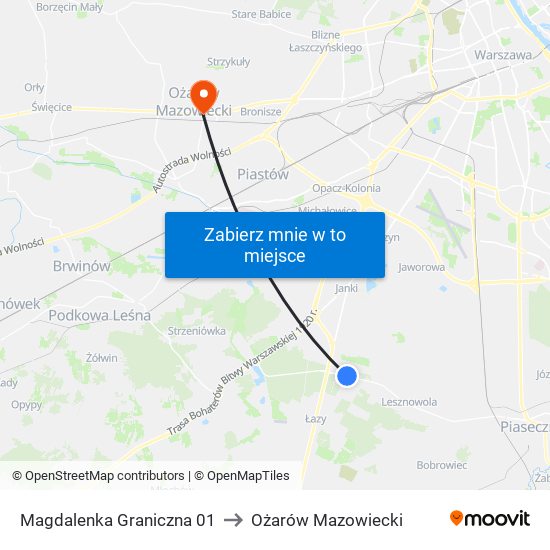 Magdalenka Graniczna 01 to Ożarów Mazowiecki map