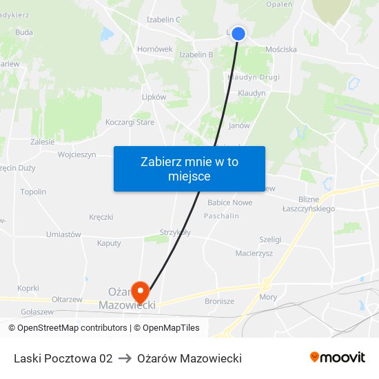 Laski Pocztowa 02 to Ożarów Mazowiecki map