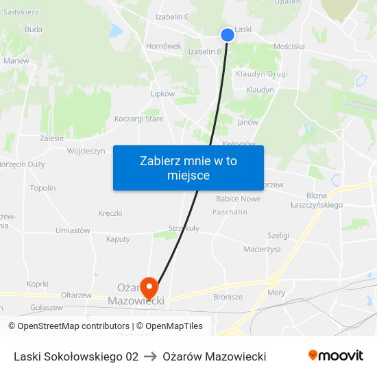 Laski Sokołowskiego 02 to Ożarów Mazowiecki map