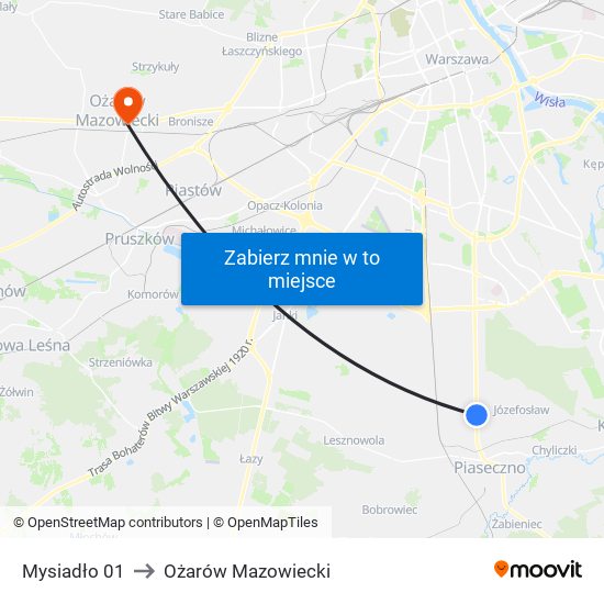 Mysiadło 01 to Ożarów Mazowiecki map