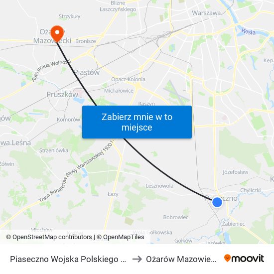 Piaseczno Wojska Polskiego 01 to Ożarów Mazowiecki map