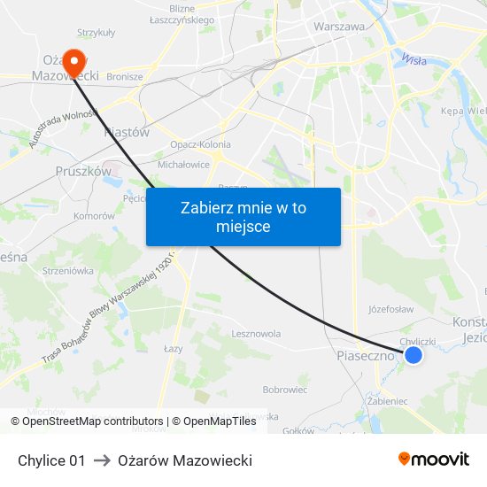 Chylice 01 to Ożarów Mazowiecki map