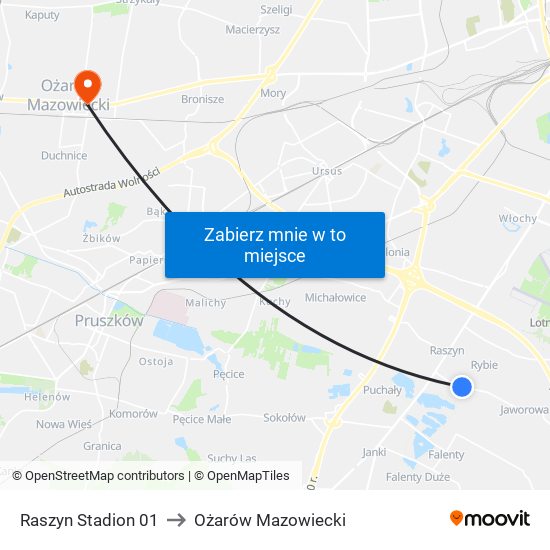 Raszyn Stadion 01 to Ożarów Mazowiecki map