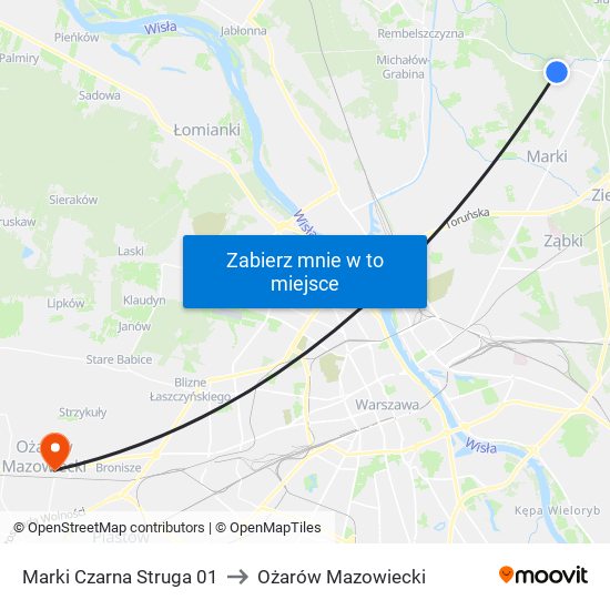Marki Czarna Struga 01 to Ożarów Mazowiecki map
