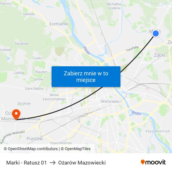 Marki - Ratusz 01 to Ożarów Mazowiecki map