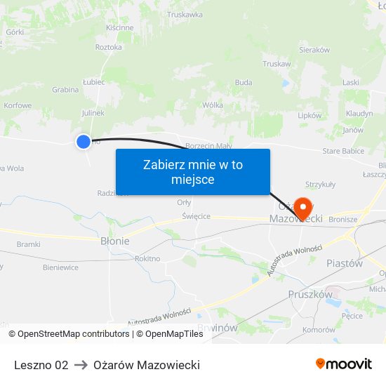 Leszno to Ożarów Mazowiecki map