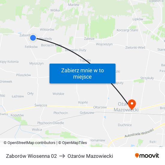 Zaborów Wiosenna to Ożarów Mazowiecki map