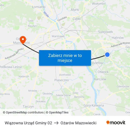 Wiązowna Urząd Gminy 02 to Ożarów Mazowiecki map