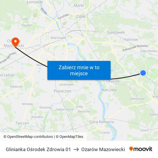 Glinianka Ośrodek Zdrowia 01 to Ożarów Mazowiecki map