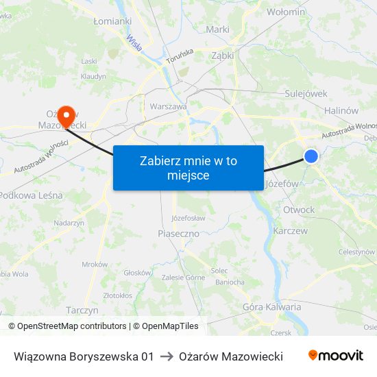 Wiązowna Boryszewska to Ożarów Mazowiecki map