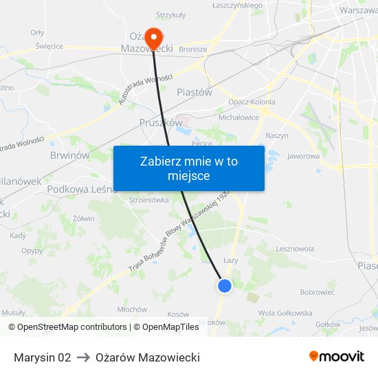 Marysin 02 to Ożarów Mazowiecki map