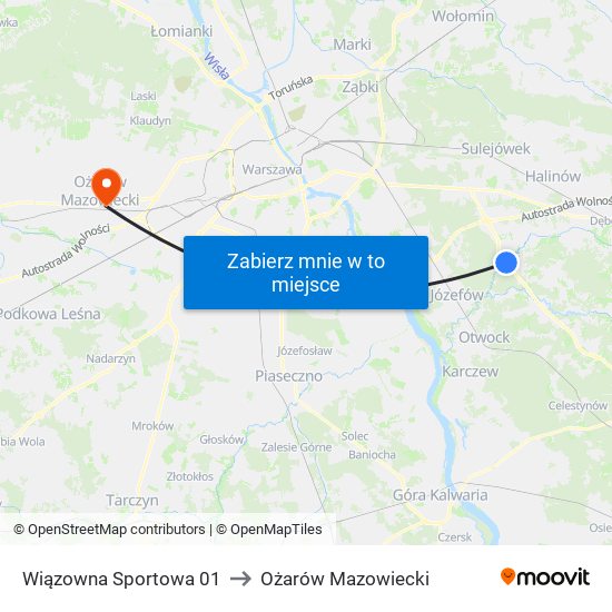 Wiązowna Sportowa 01 to Ożarów Mazowiecki map