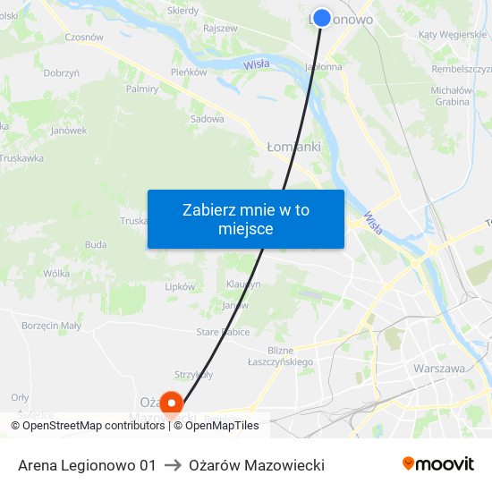 Arena Legionowo 01 to Ożarów Mazowiecki map