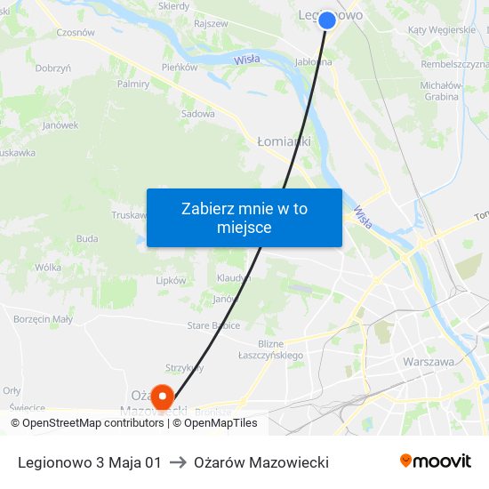 Legionowo 3 Maja 01 to Ożarów Mazowiecki map