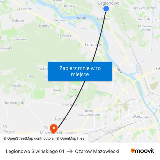 Legionowo Siwińskiego 01 to Ożarów Mazowiecki map