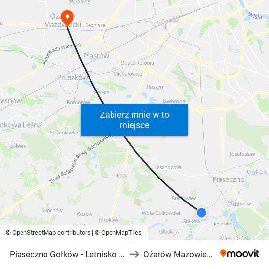 Piaseczno Gołków - Letnisko 01 to Ożarów Mazowiecki map