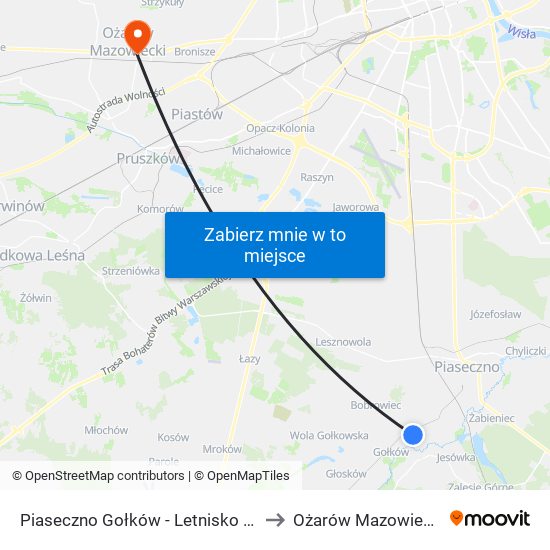 Piaseczno Gołków - Letnisko 02 to Ożarów Mazowiecki map