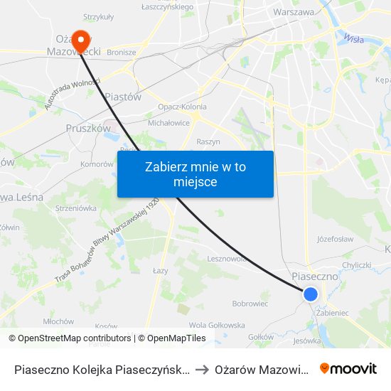 Piaseczno Kolejka Piaseczyńska 02 to Ożarów Mazowiecki map