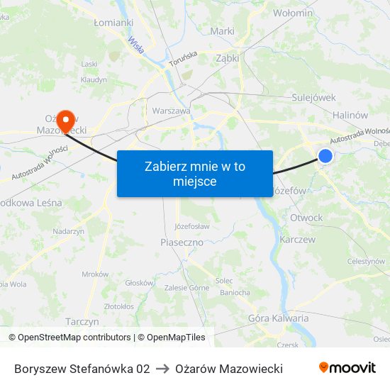 Boryszew Stefanówka 02 to Ożarów Mazowiecki map