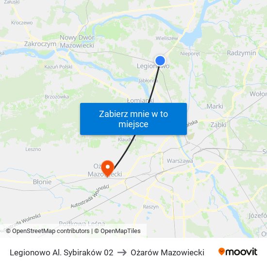 Legionowo Al. Sybiraków 02 to Ożarów Mazowiecki map