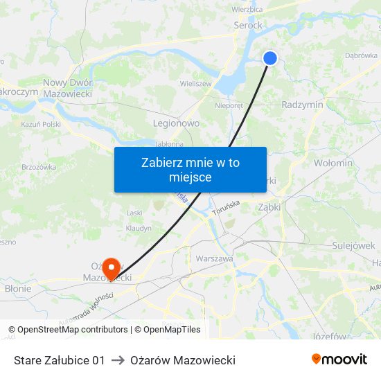 Stare Załubice 01 to Ożarów Mazowiecki map