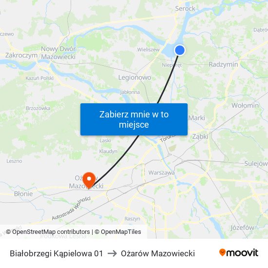 Białobrzegi Kąpielowa to Ożarów Mazowiecki map