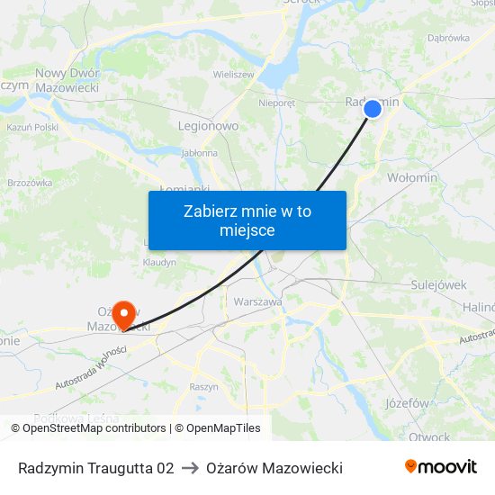 Radzymin Traugutta 02 to Ożarów Mazowiecki map