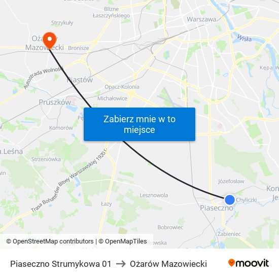 Piaseczno Strumykowa 01 to Ożarów Mazowiecki map