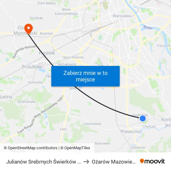 Julianów Srebrnych Świerków to Ożarów Mazowiecki map