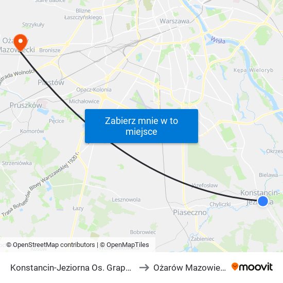 Konstancin-Jeziorna Os. Grapa 01 to Ożarów Mazowiecki map