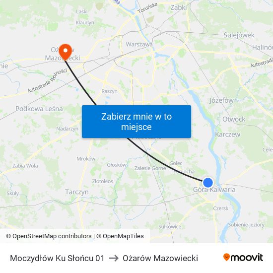 Moczydłów Ku Słońcu 01 to Ożarów Mazowiecki map