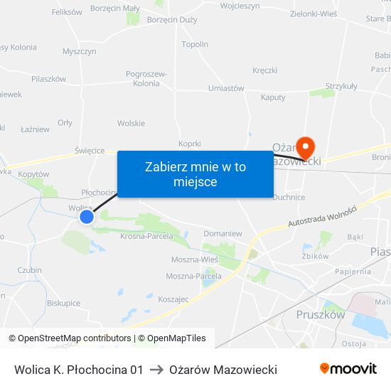 Wolica K. Płochocina 01 to Ożarów Mazowiecki map