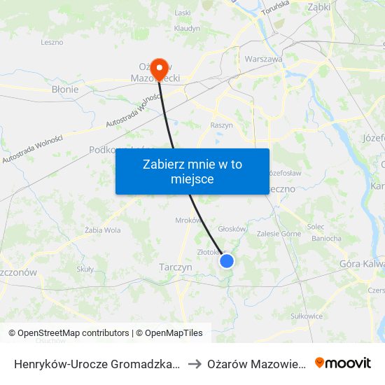 Henryków-Urocze Gromadzka 01 to Ożarów Mazowiecki map