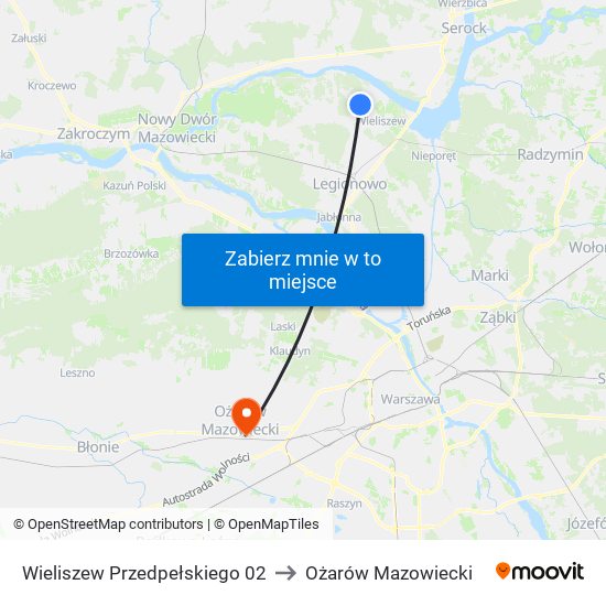 Wieliszew Przedpełskiego 02 to Ożarów Mazowiecki map