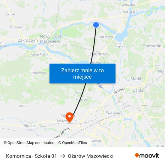 Komornica - Szkoła 01 to Ożarów Mazowiecki map