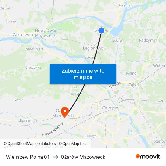 Wieliszew Polna 01 to Ożarów Mazowiecki map