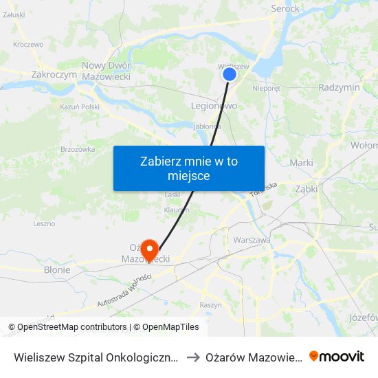 Wieliszew Szpital Onkologiczny 01 to Ożarów Mazowiecki map