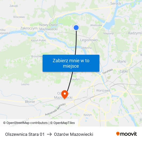 Olszewnica Stara to Ożarów Mazowiecki map