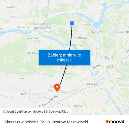 Skrzeszew Szkolna to Ożarów Mazowiecki map