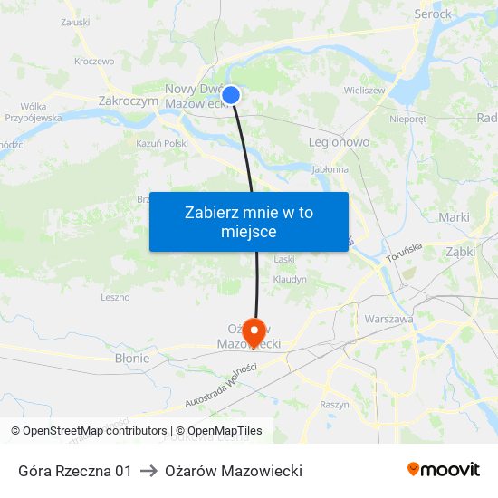 Góra Rzeczna 01 to Ożarów Mazowiecki map