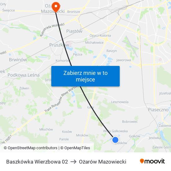 Baszkówka Wierzbowa 02 to Ożarów Mazowiecki map